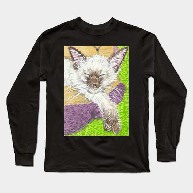 Siamese kitten Long Sleeve T-Shirt by SamsArtworks